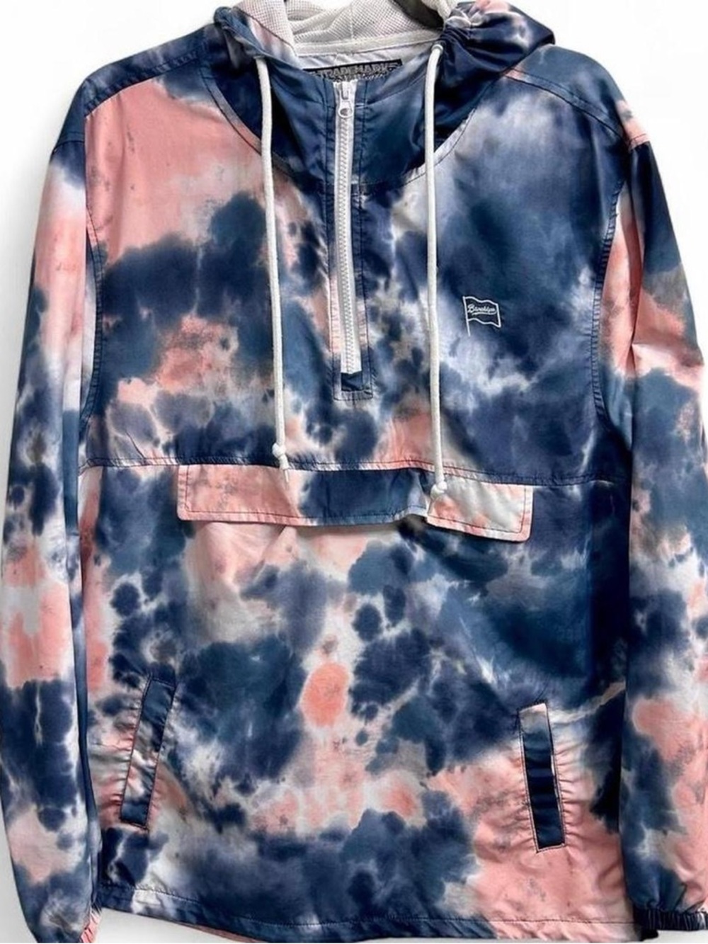 Pink and navy tie-dye quarter zip windbreaker